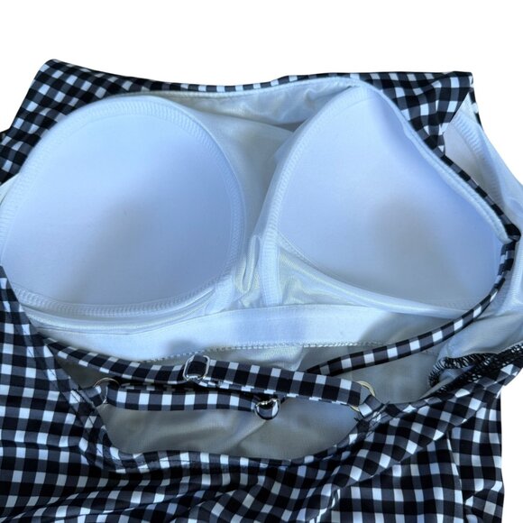 Talbots Miraclesuit black white checkered lightly padded one piece swimsuit 12 - Picture 7 of 12